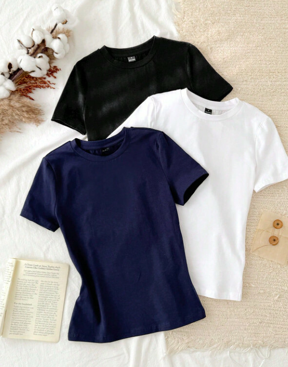 SHEIN GŁADKI T-SHIRT BASIC 2-PACK PK01__XS
