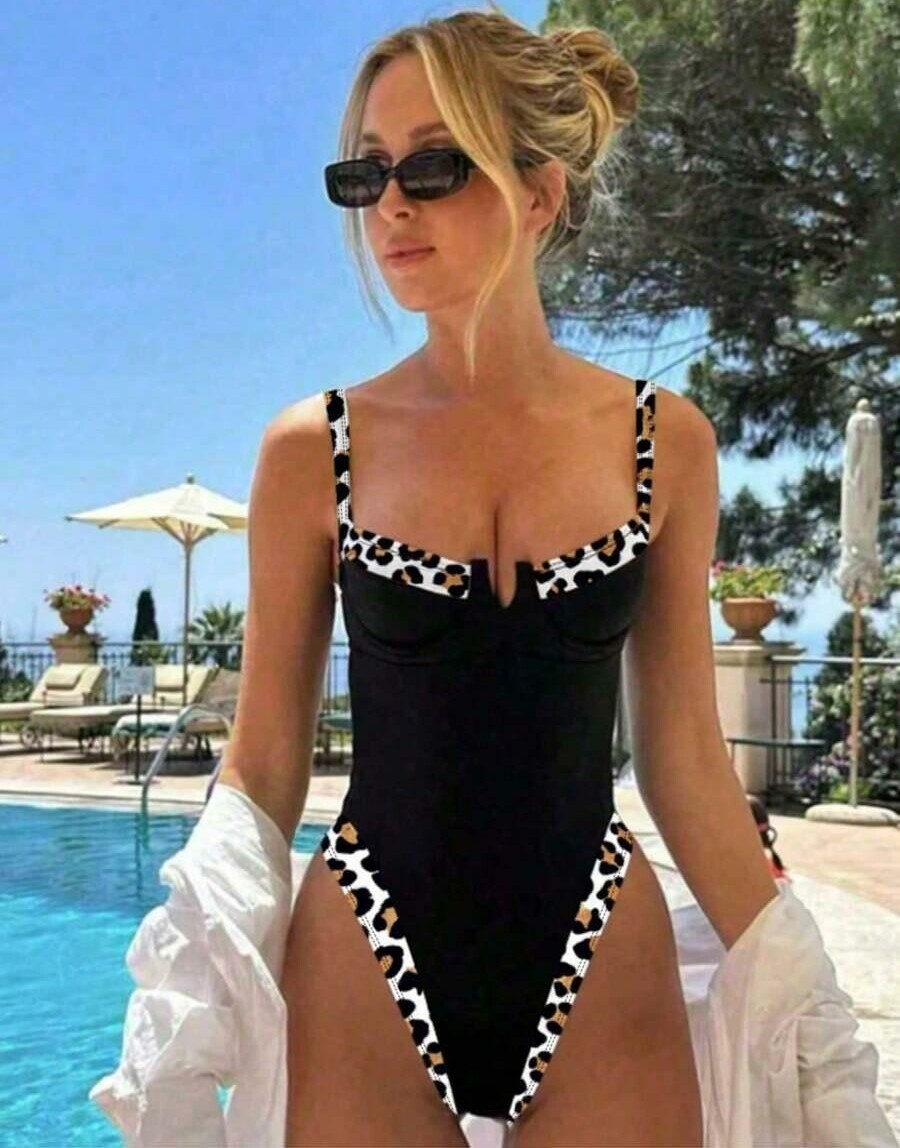 SHEIN JEDNOCZĘSCIOWY KOSTIUM KĄPIELOWY ANIMAL PRINT PK01__L