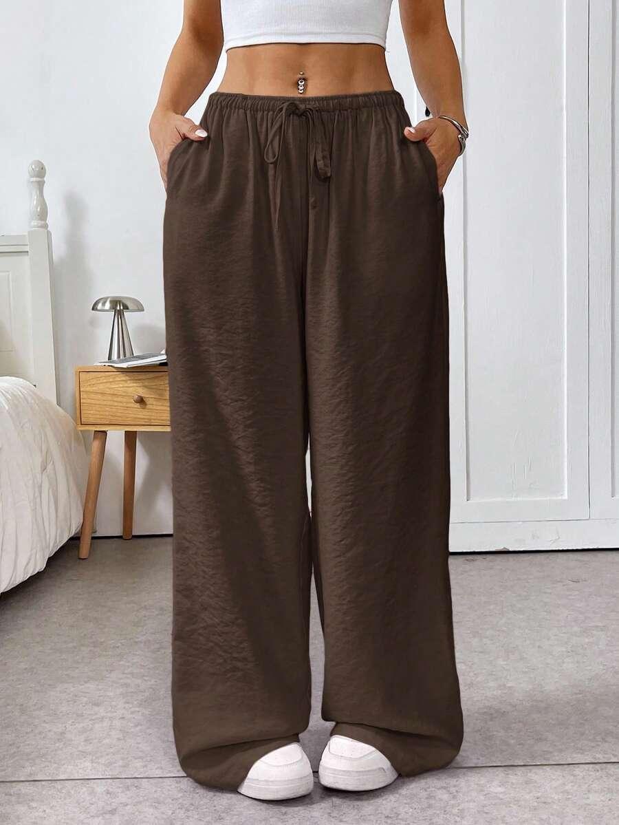 SHEIN BRĄZOWE SPODNIE WIĄZANIE S06__S