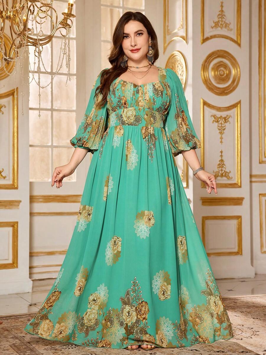 SHEIN ZIELONA MAXI SUKIENKA KWIATY S06__46