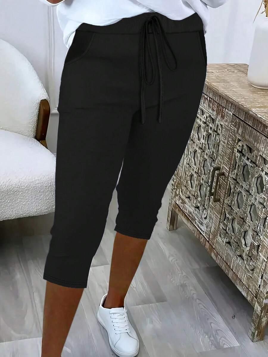 HUTENER CZARNE SPODNIE CAPRI CASUAL WIĄZANIE S06__46