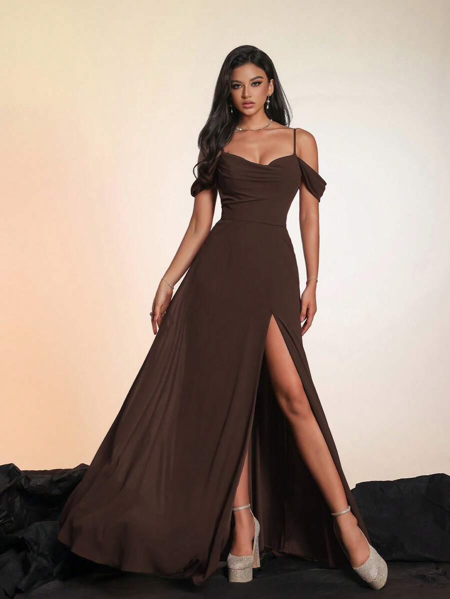 SHEIN BRĄZOWA MAXI SUKIENKA S06__S