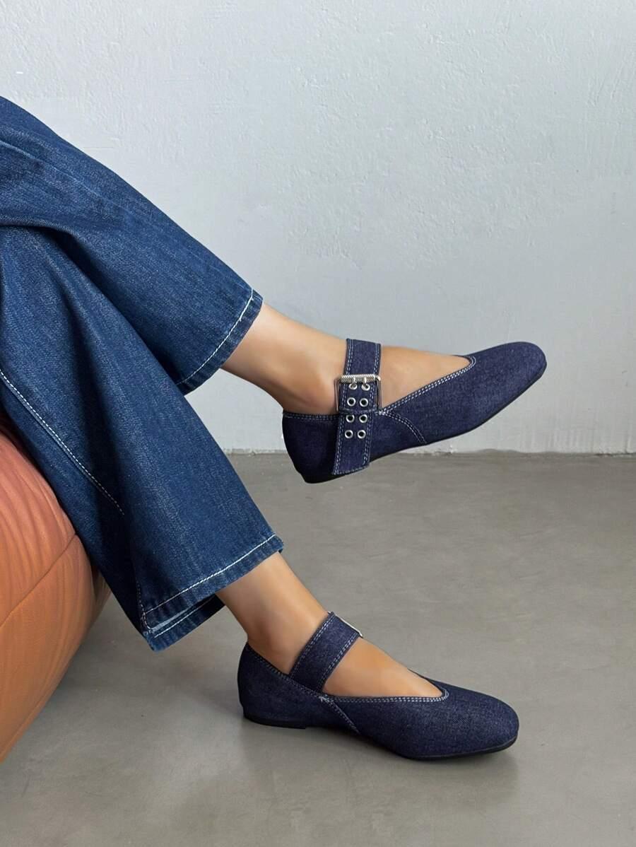 SHEIN GRANATOWE BALERINY SPRZĄCZKA JEANS S06__39,5