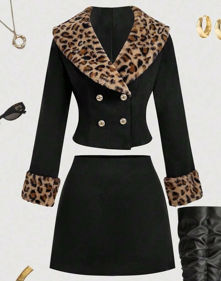 SHEIN KOMPLET MARYNARKA SPÓDNICA ANIMAL PRINT S06__L
