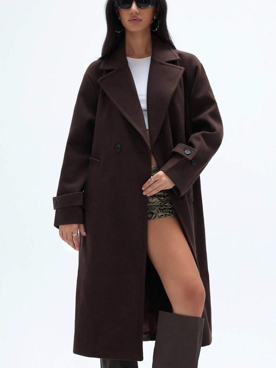 SHEIN BRĄZOWY KLASYCZNY PŁASZCZ W01__M