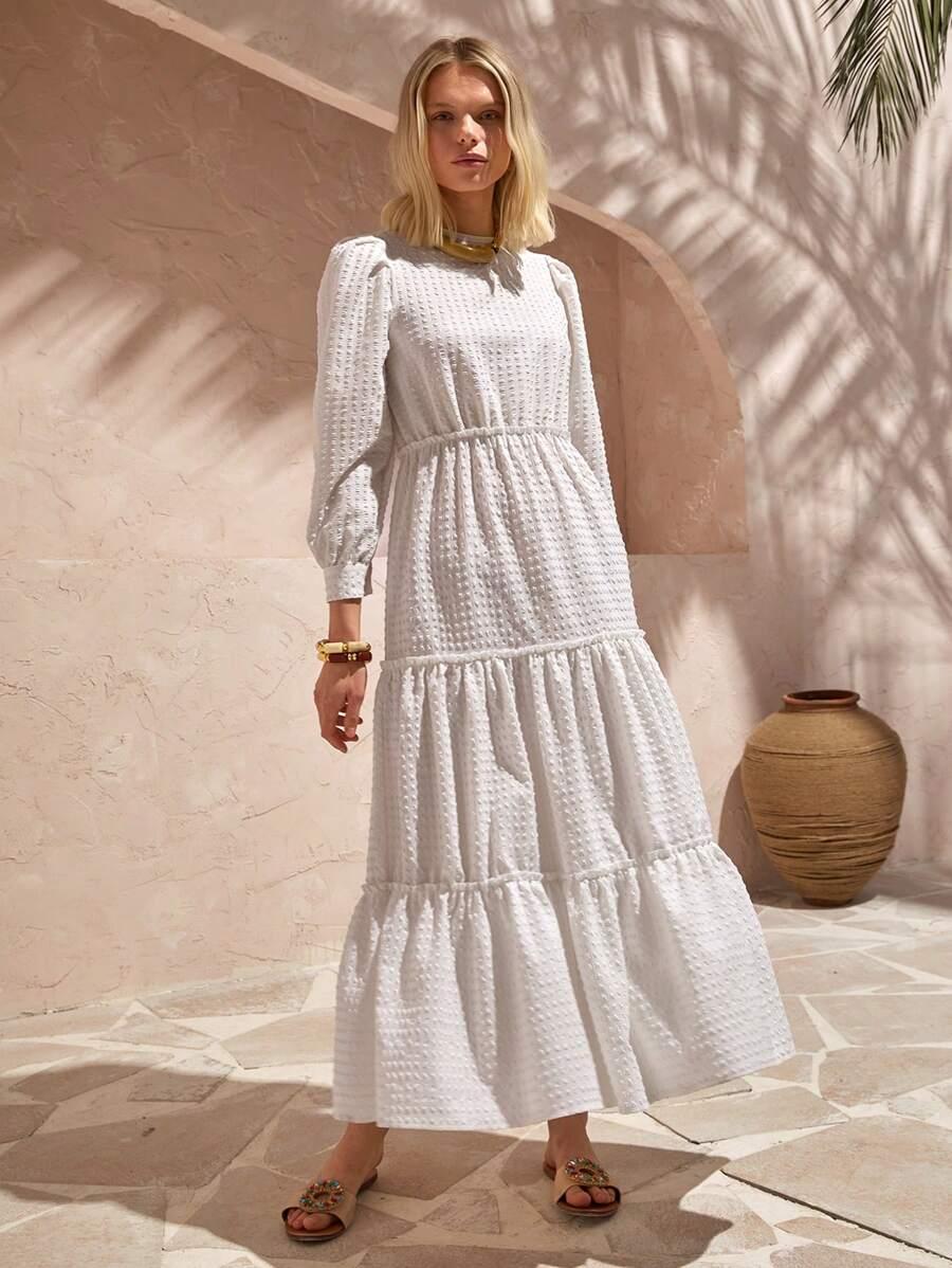 SHEIN BIAŁA MAXI SUKIENKA DŁUGI RĘKAW S06__XL