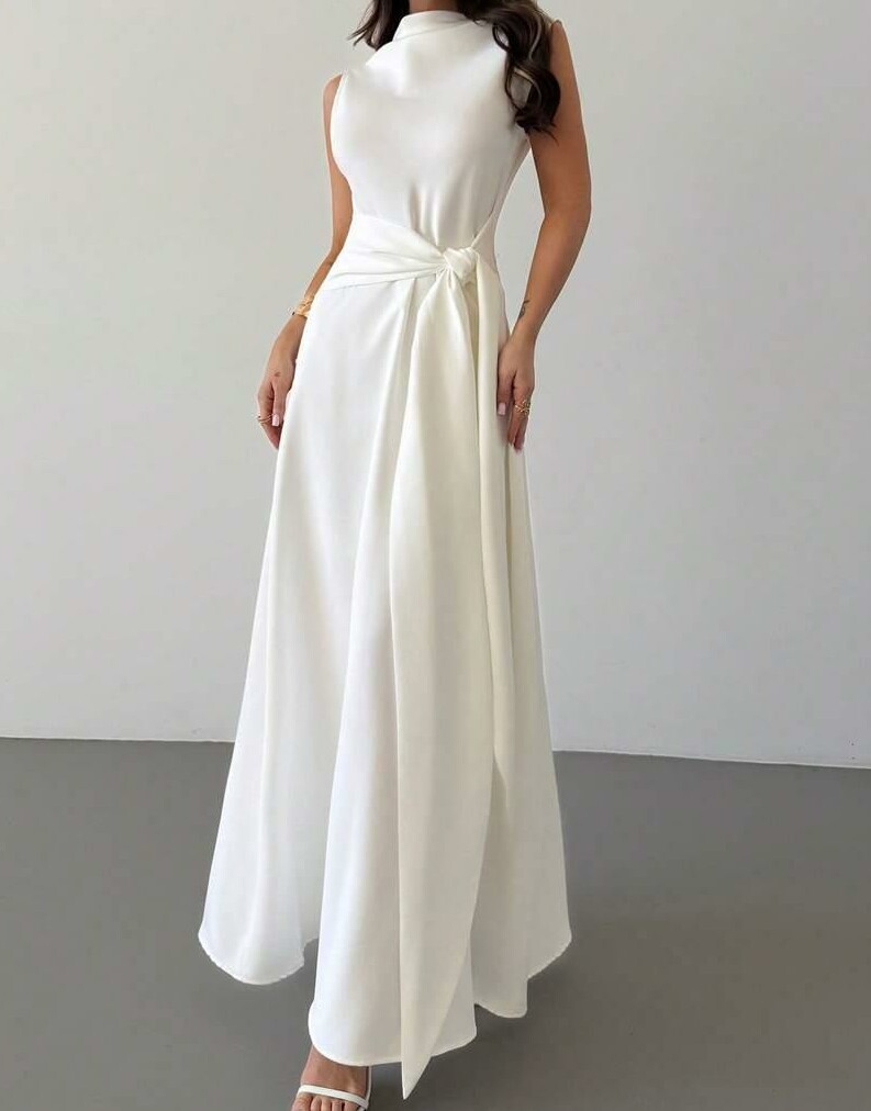 SHEIN BIAŁA MAXI SUKIENKA BEZ RĘKAWÓW WIĄZANIE S06__L