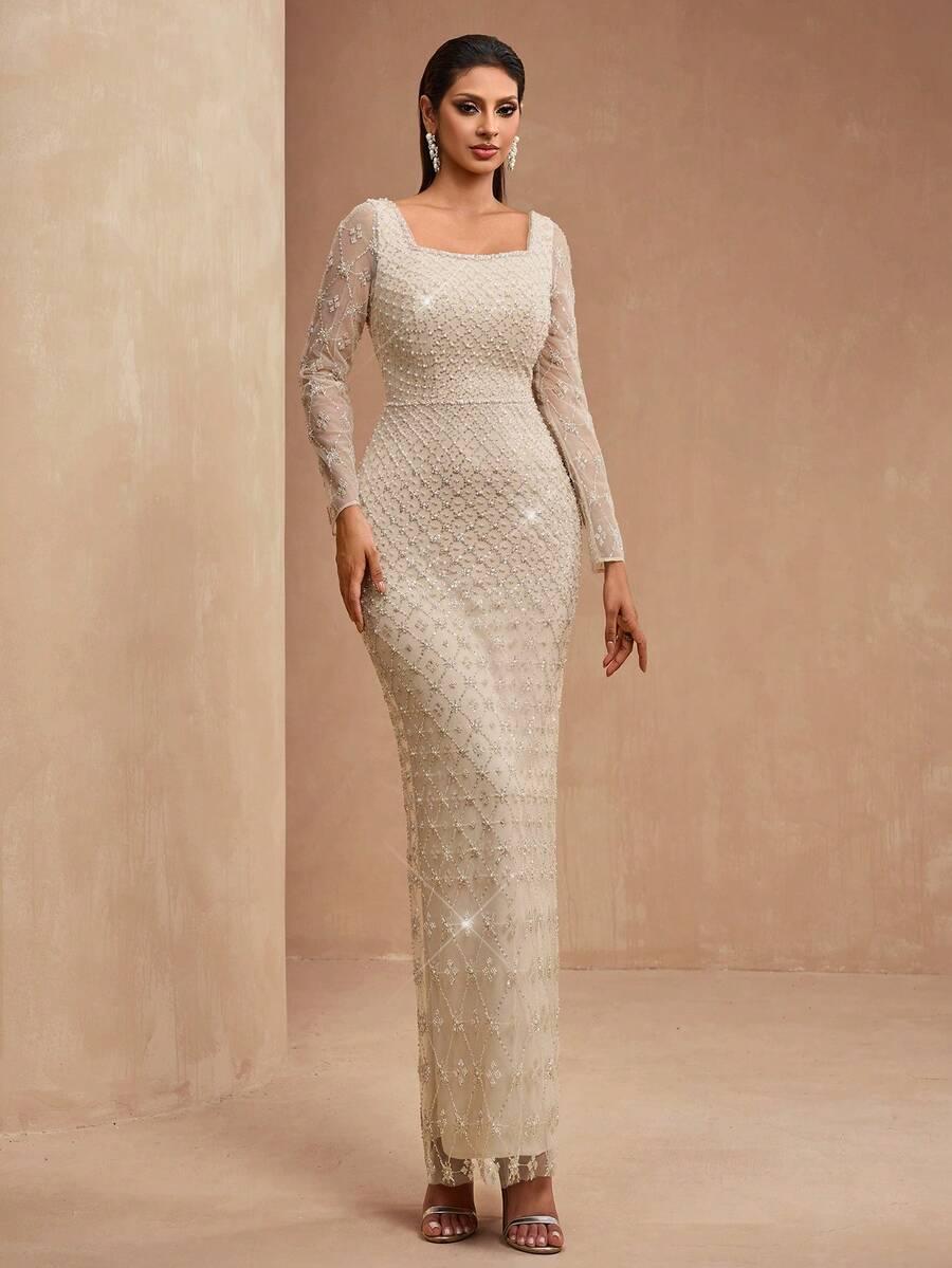 SHEIN BEŻOWA MAXI SUKIENKA S06__XS