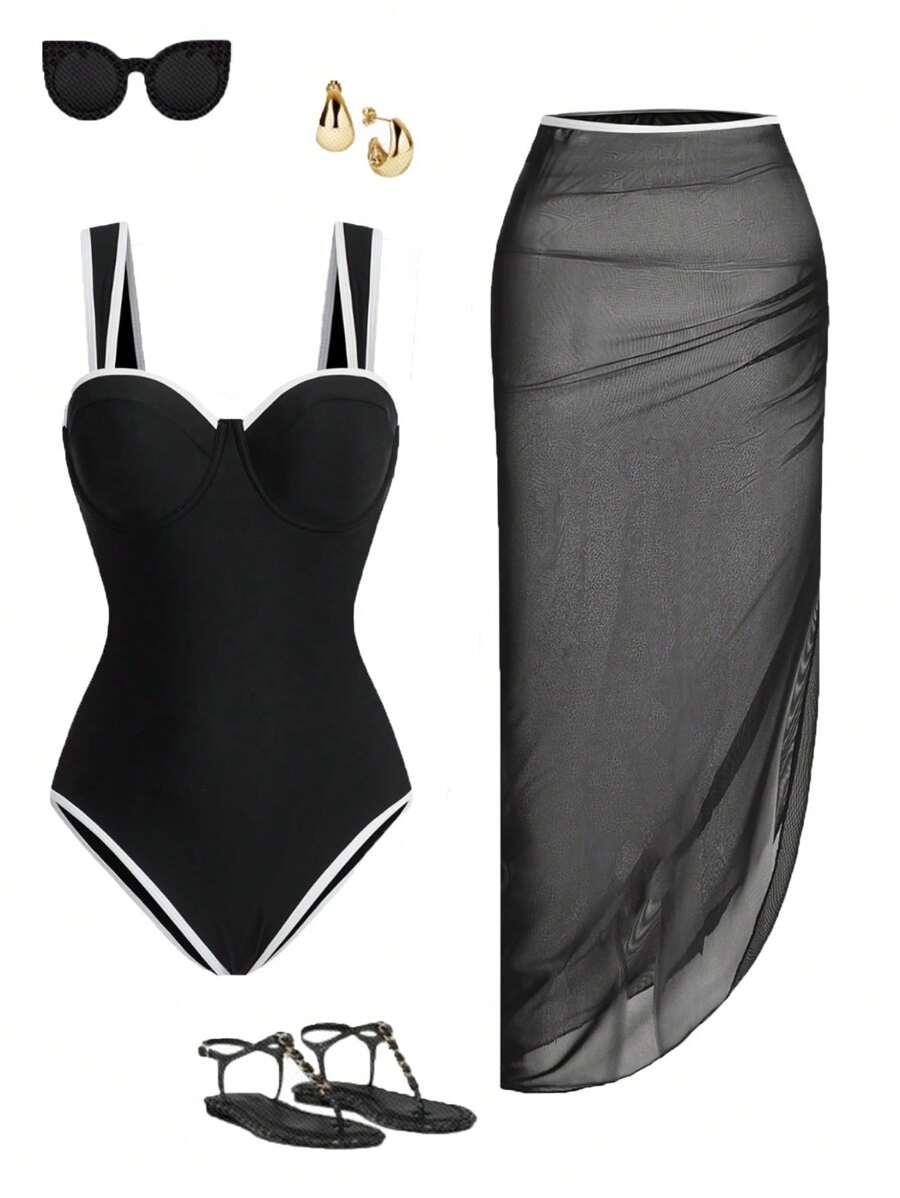 SWIM OASIS JEDNOCZĘŚCIOWY STRÓJ KĄPIELOWY SPÓDNICA KOMPLET S09__52