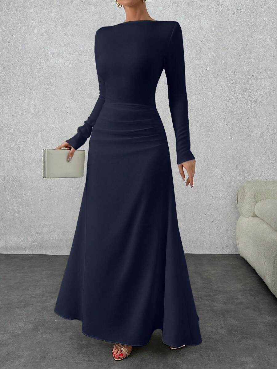 SHEIN GRANATOWA MAXI SUKIENKA DŁUGI RĘKAW S06__L