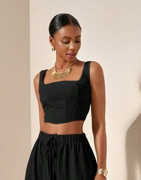 SHEIN CZARNY TOP NA RAMIĄCZKACH S06__L