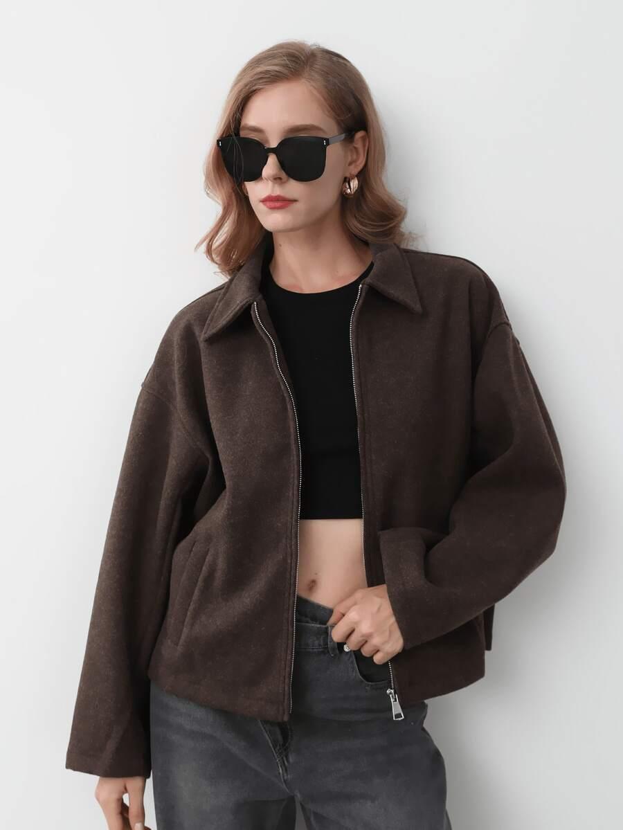 SHEIN BRĄZOWA KURTKA ZAMEK S06__S
