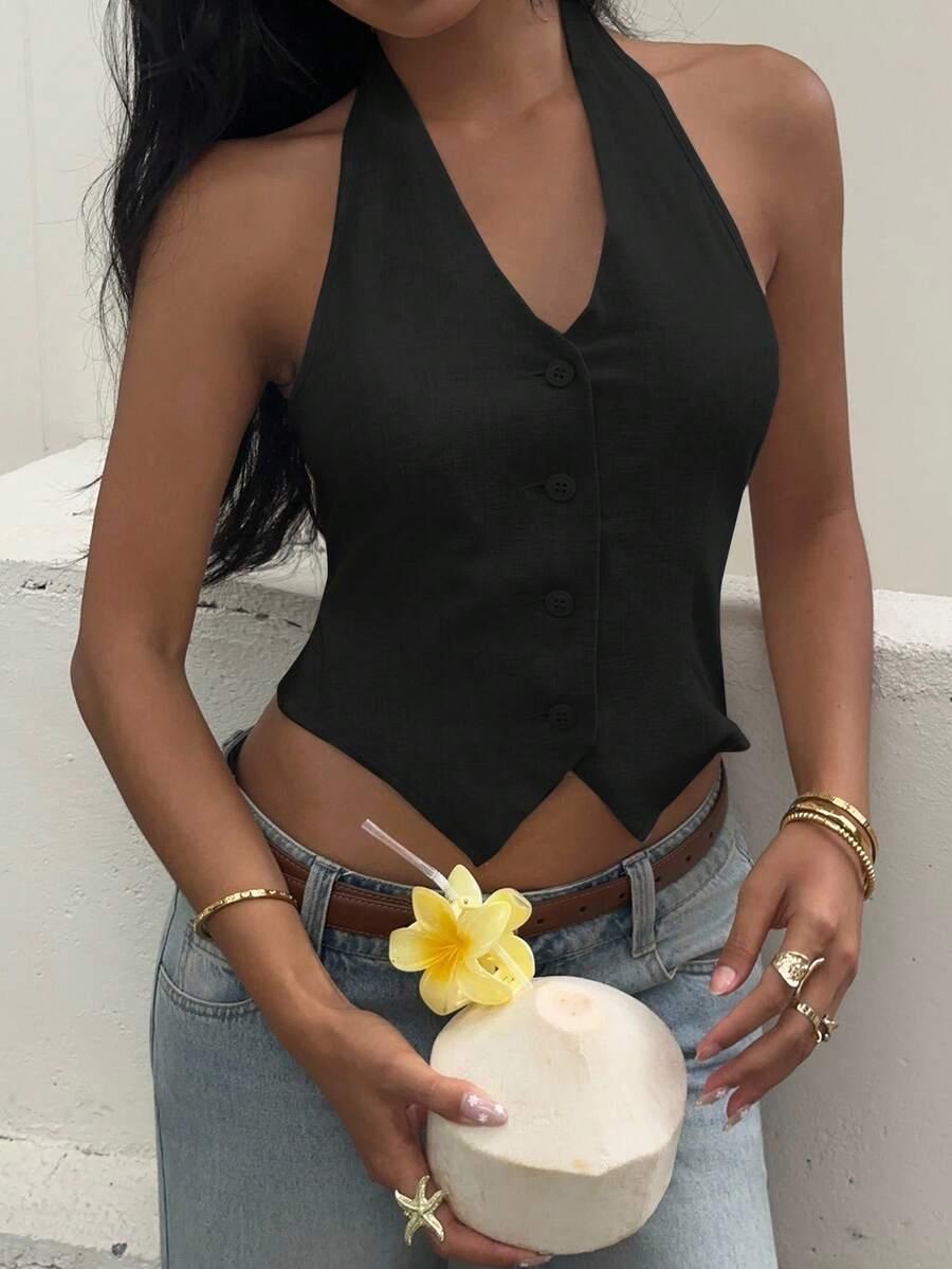 SHEIN CZARNY WIĄZANY TOP S06__XS