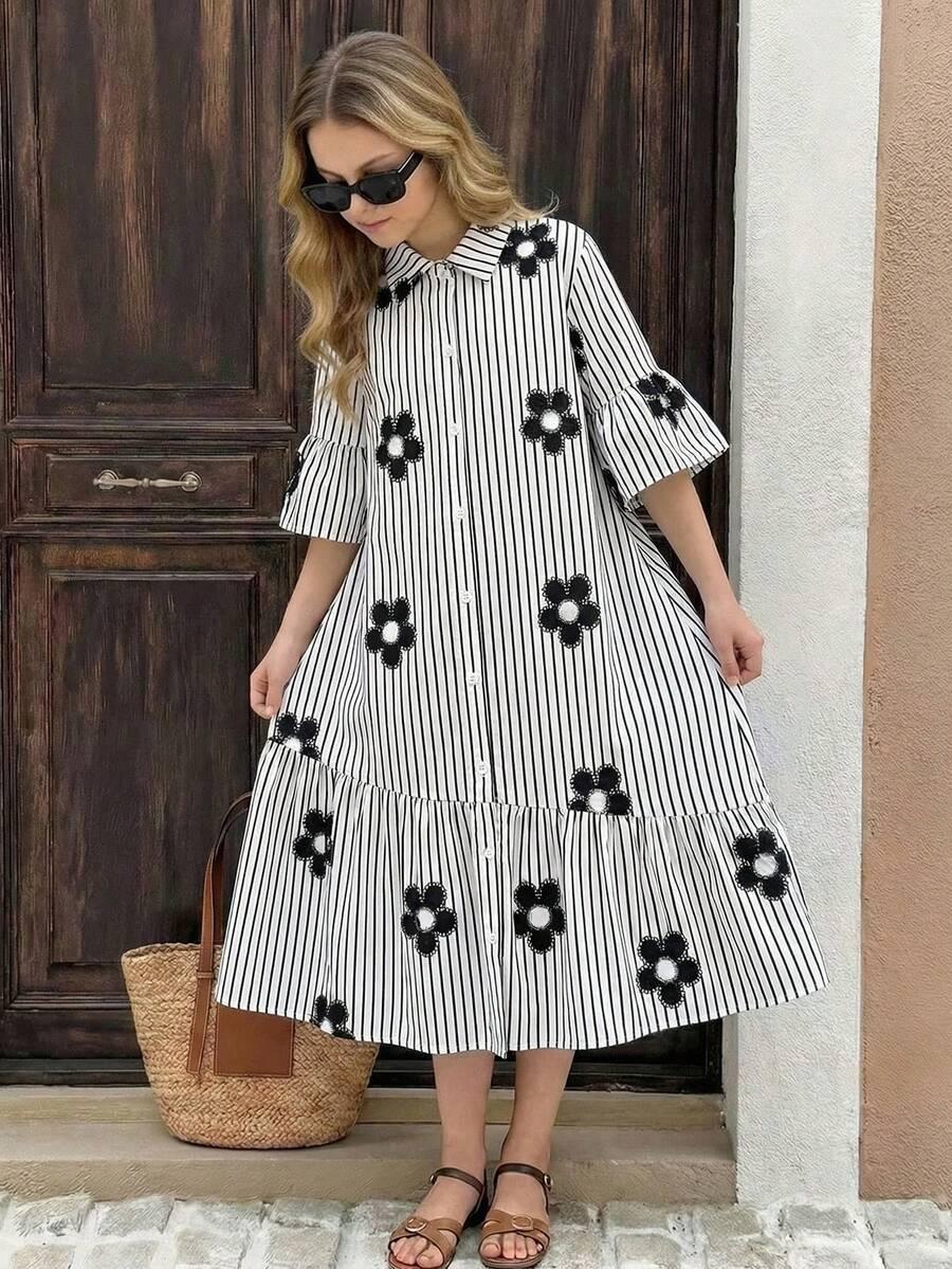 SHEIN SUKIENKA Z KRÓTKIM RĘKAWEM WZÓR S06__134-140CM