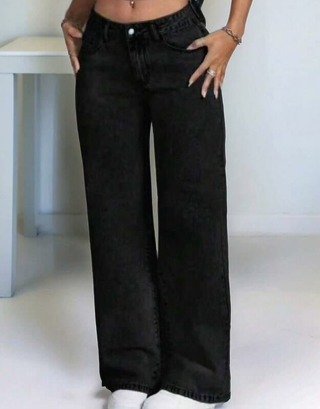 SHEIN CZARNE SPODNIE JEANS WIDE LEG S06__152-158