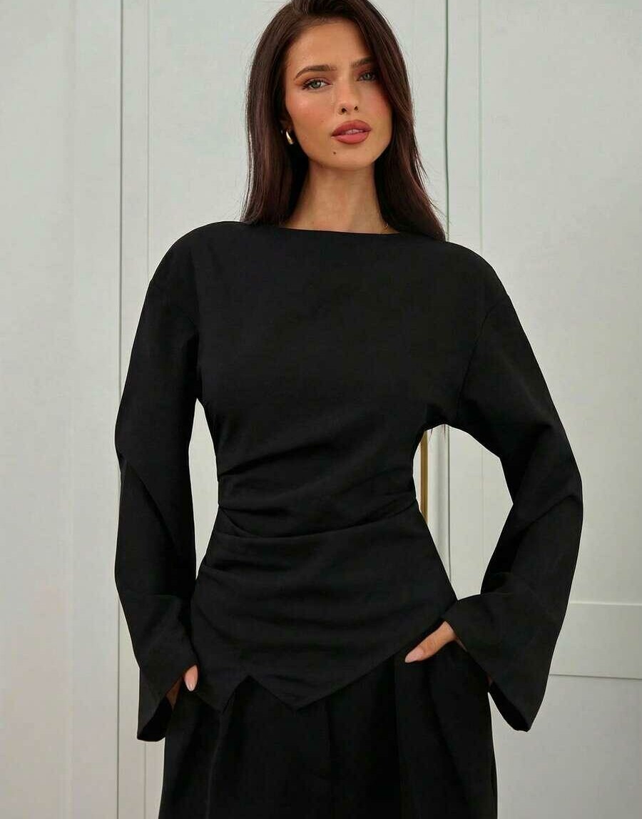 ALORUH CZARNA BLUZKA MARSZCZENIA PK01__XS