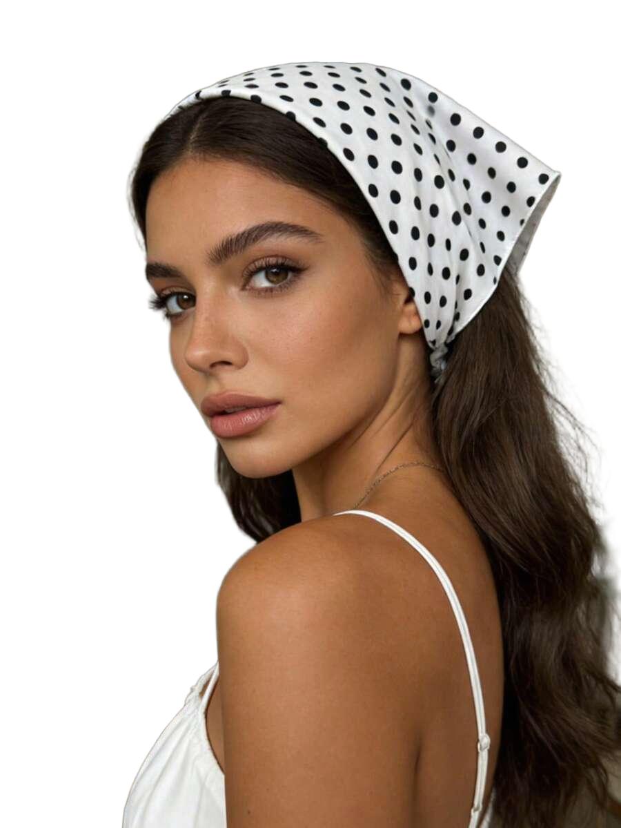 SHEIN BIAŁA CHUSTKA NA GŁOWĘ GROSZKI S07__95X35