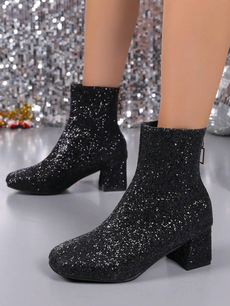 SHEIN CZARNE BOTKI OBCAS POŁYSK W01__39