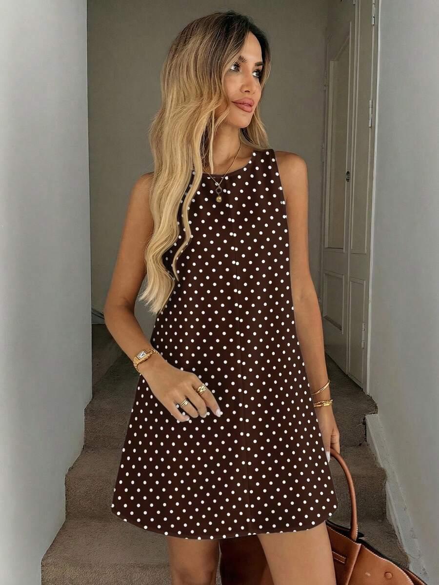 SHEIN BRĄZOWA MINI SUKIENKA W GROSZKI S09__M