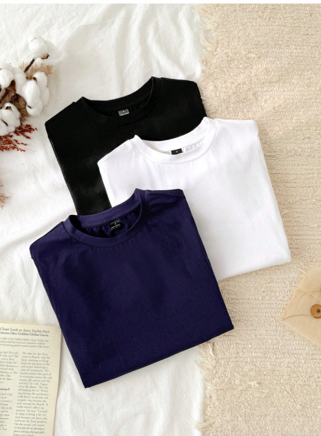 SHEIN GŁADKI T-SHIRT BASIC 2-PACK PK01__XS