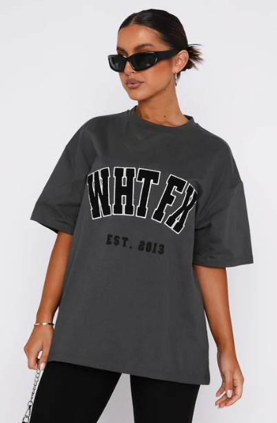 SHEIN SZARY T-SHIRT OKRĄGŁY DEKOLT HAFT PK01__M
