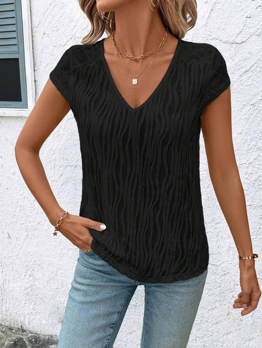 SHEIN CZARNA BLUZKA V NECK S06__L