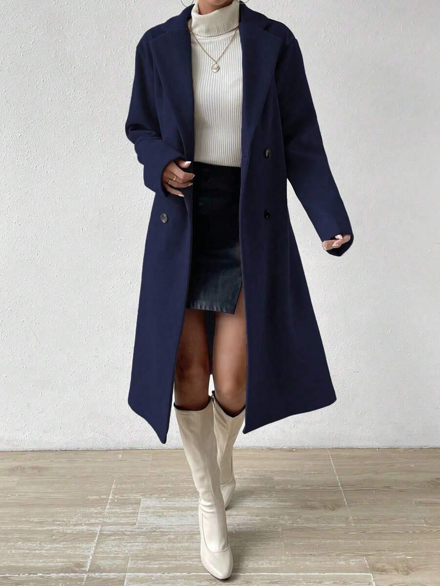 SHEIN GRANATOWY KLASYCZNY PŁASZCZ W01__L