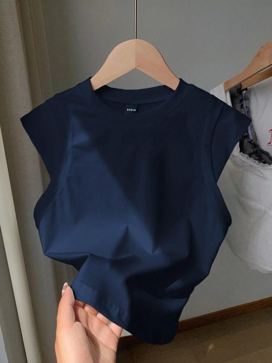 SHEIN GRANATOWA BLUZKA KRÓTKI RĘKAW S06__XL