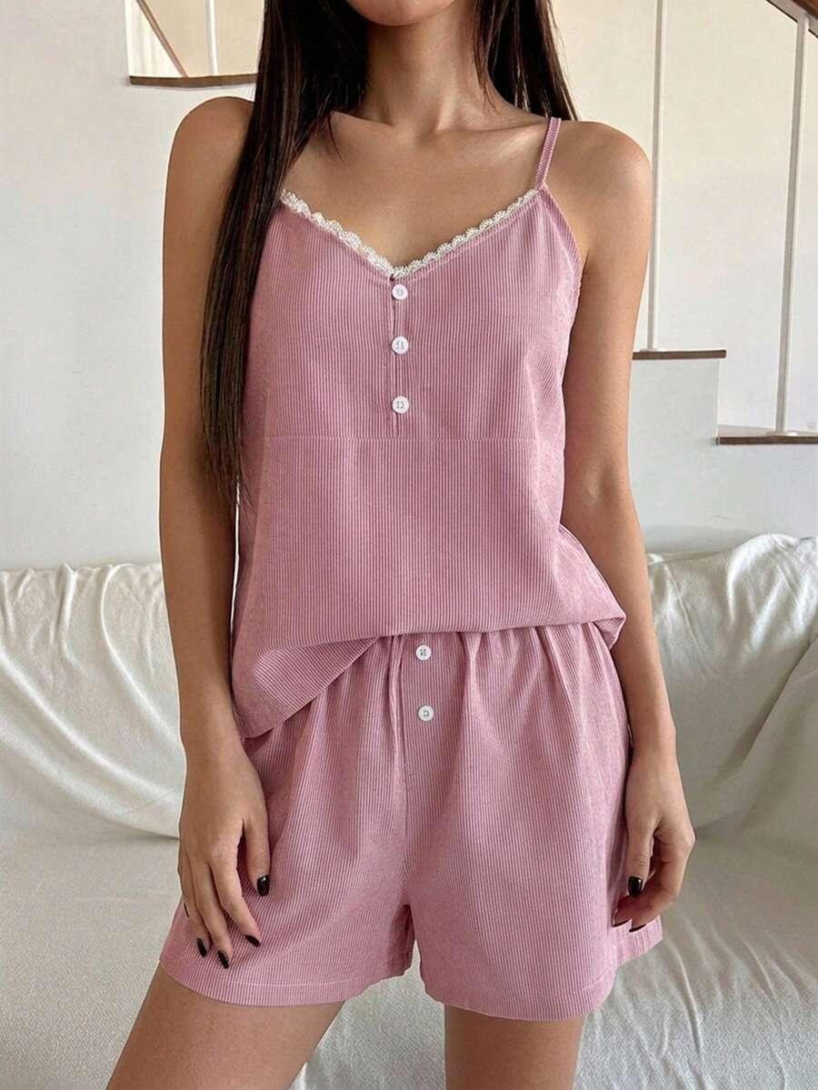 SHEIN RÓŻOWA BLUZKA SPODENKI KOMPLET PIŻAMY S06__S