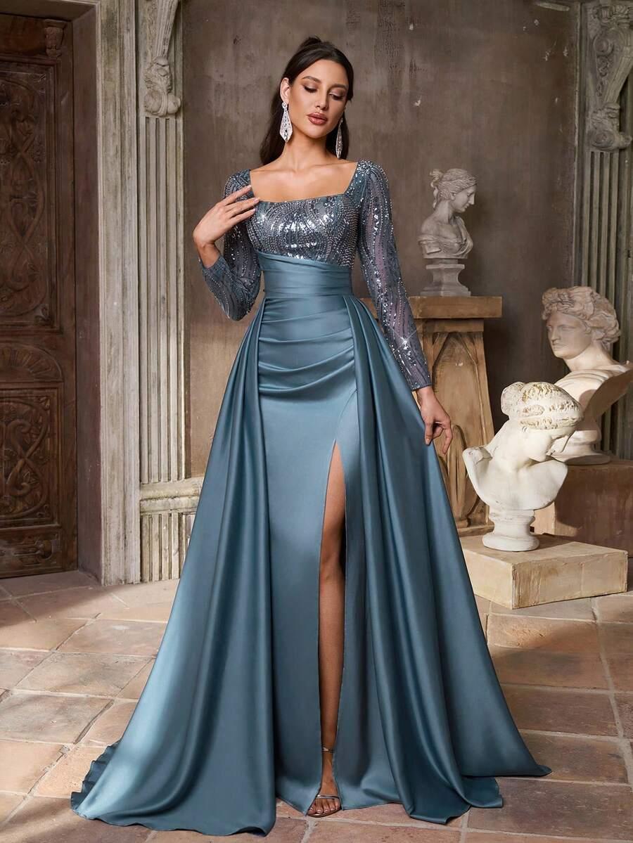 AUREIA NIEBIESKA SUKIENKA MAXI ZDOBIENIE S06__L