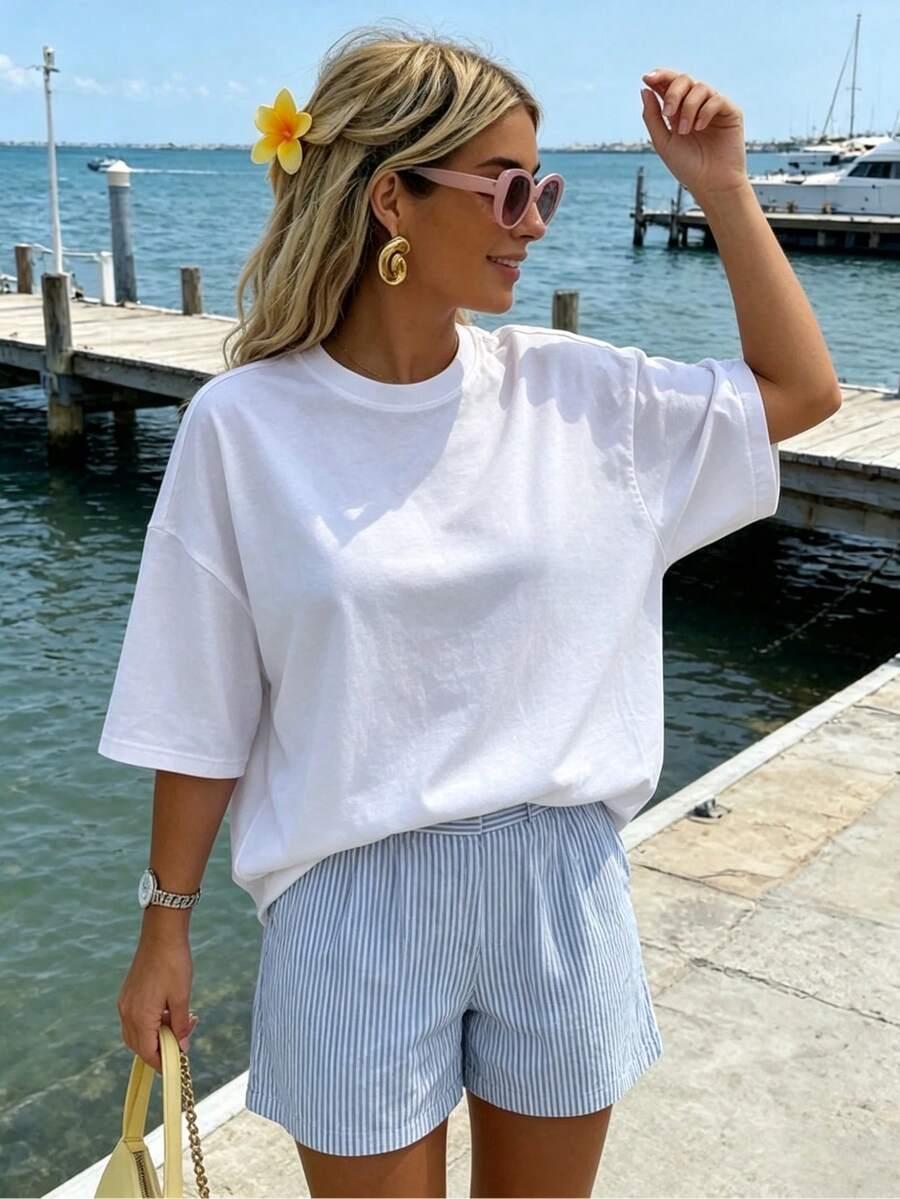 SHEIN BIAŁY T-SHIRT BASIC S06__S