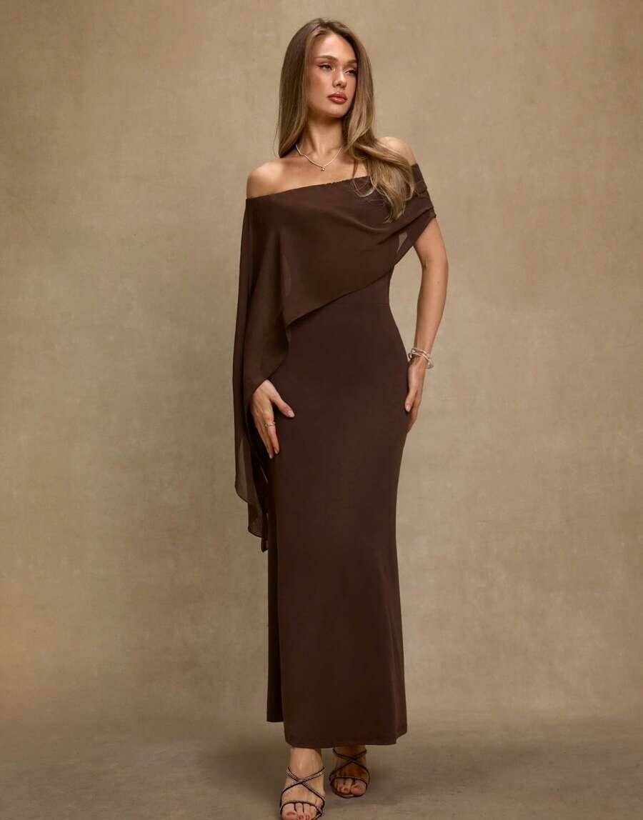 SHEIN BRĄZOWA MAXI SUKIENKA S06__S