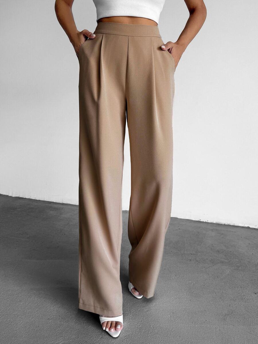 SHEIN BEŻOWE SPODNIE WYSOKI STAN PK01__M