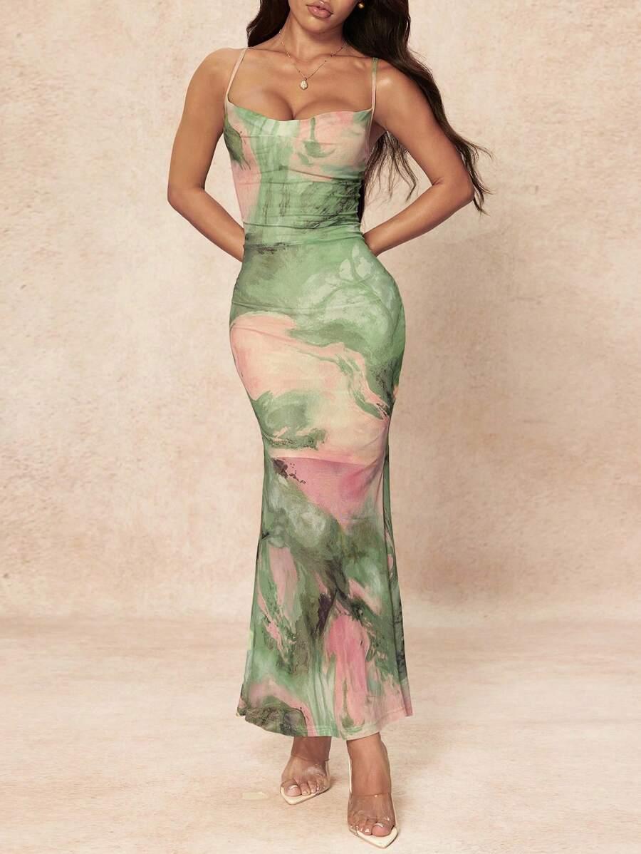 SHEIN MAXI SUKIENKA NA RAMIĄCZKACH S06__L