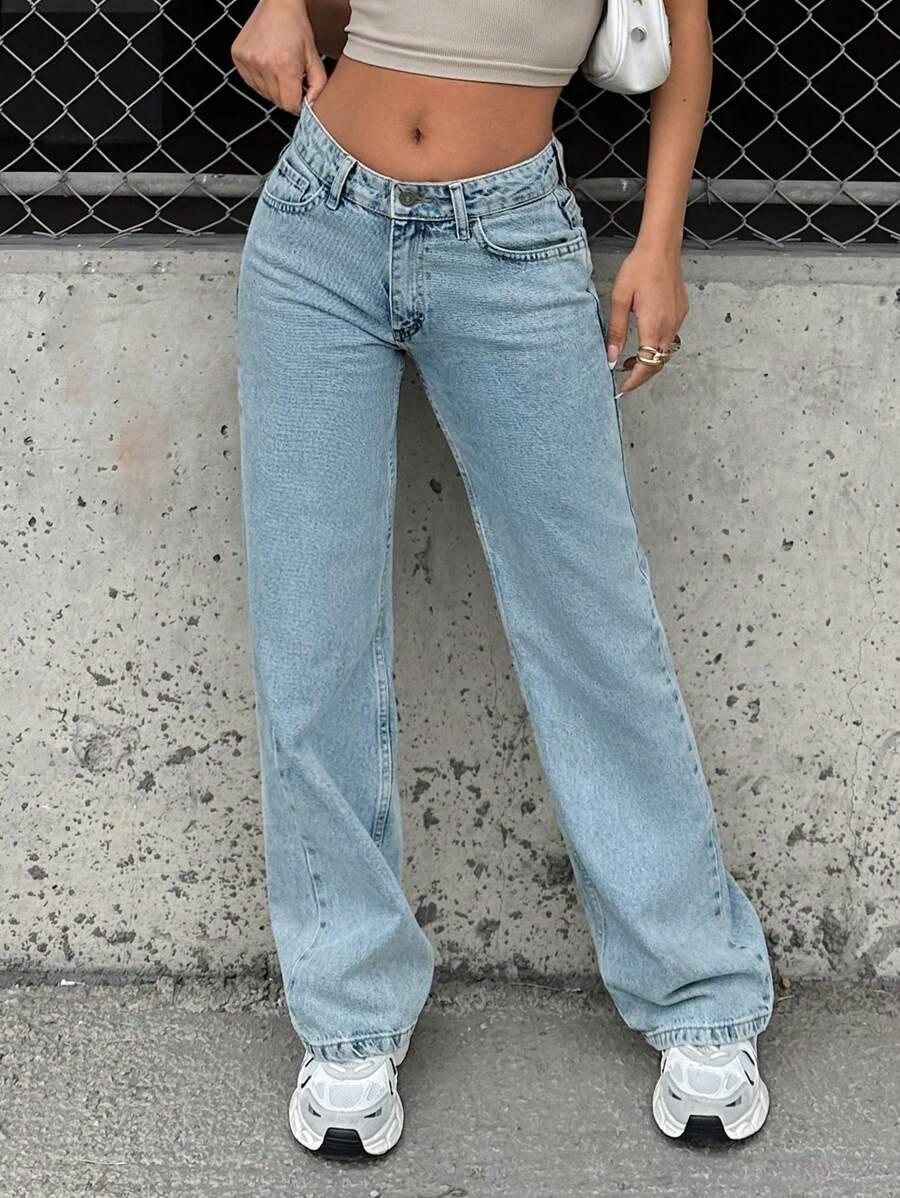 SHEIN SPODNIE JEANS Z NISKIM STANEM ZAMEK