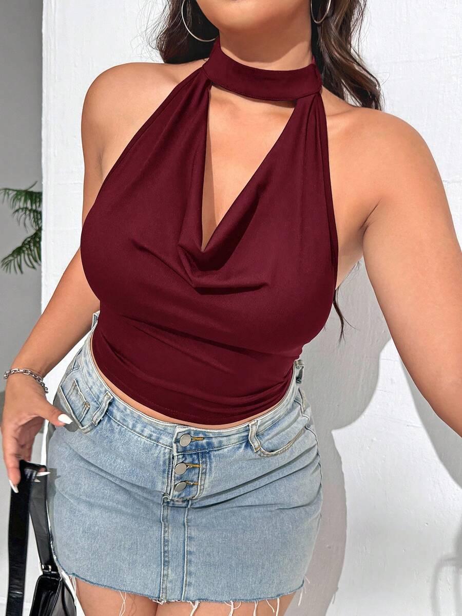 SHEIN BORDOWA BLUZKA ODKRYTE PLECY S06__XXL
