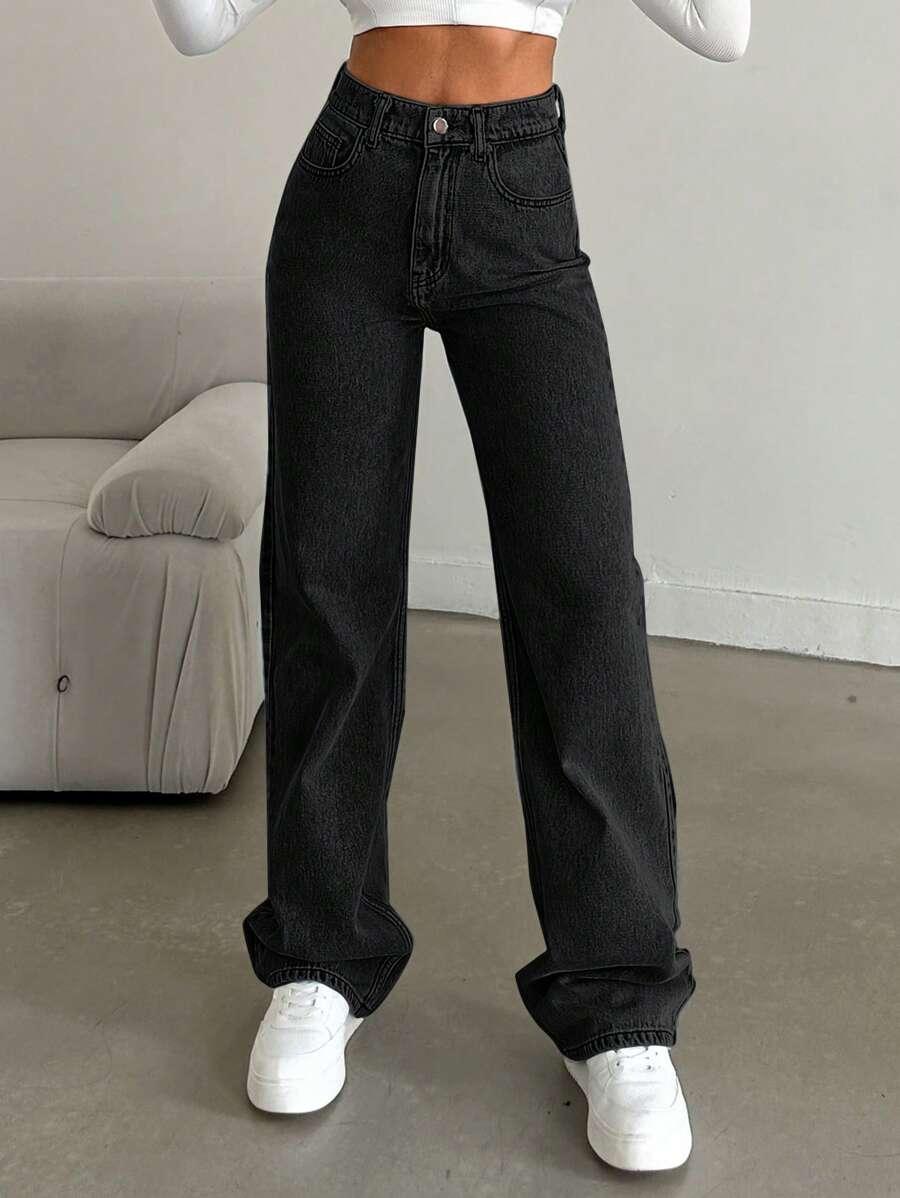 SHEIN CZARNE SPODNIE JEANS WYSOKI STAN KIESZENIE PK01__XS