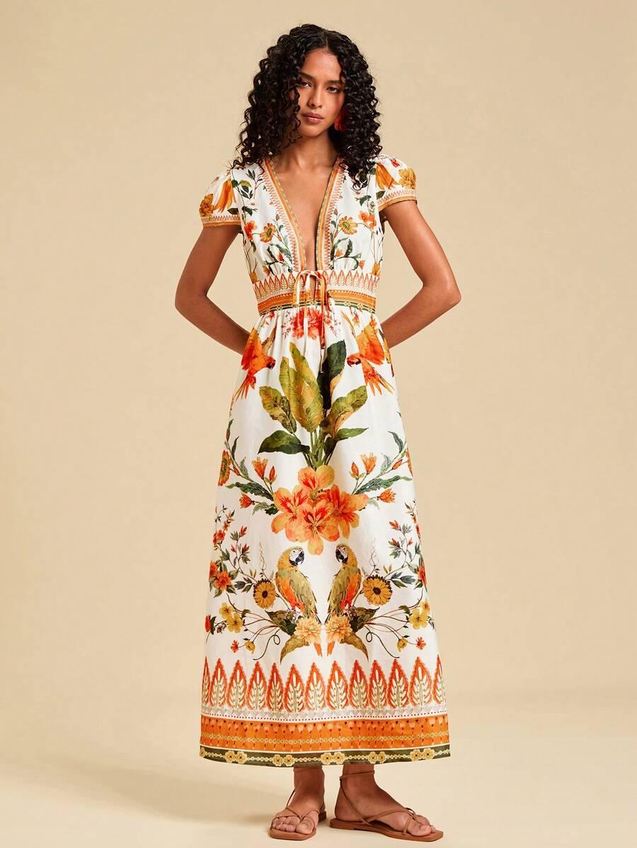 SHEIN MAXI SUKIENKA KRÓTKI RĘKAW S06__M