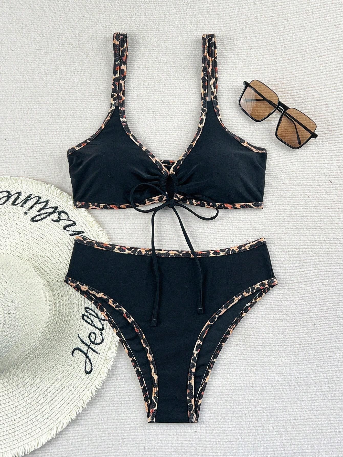 SHEIN CZARNE BIKINI KOMPLET ANIMAL PRINT S09__M