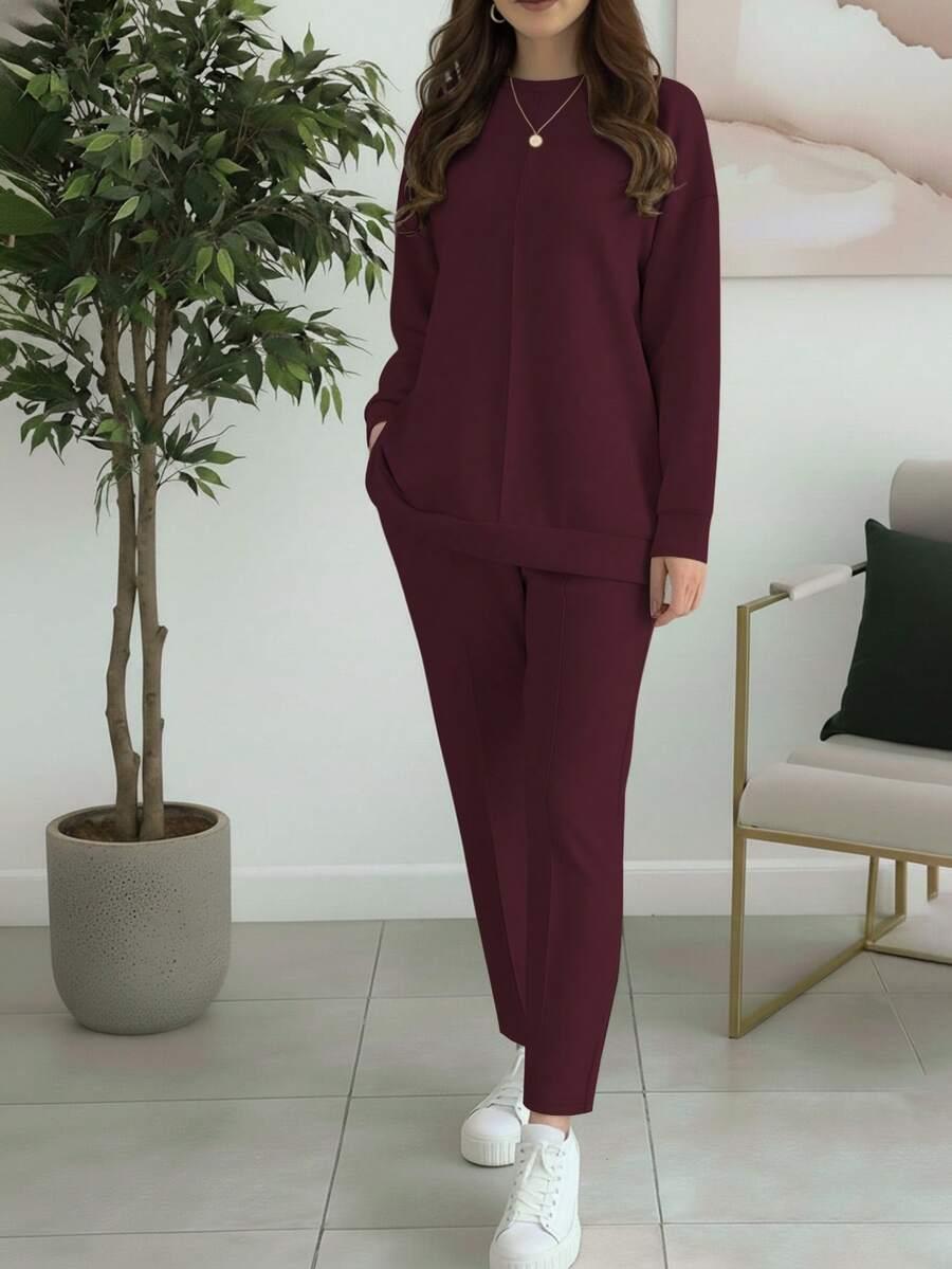 SHEIN BORDOWY KOMPLET DRESOWY BLUZA SPODNIE S06__M
