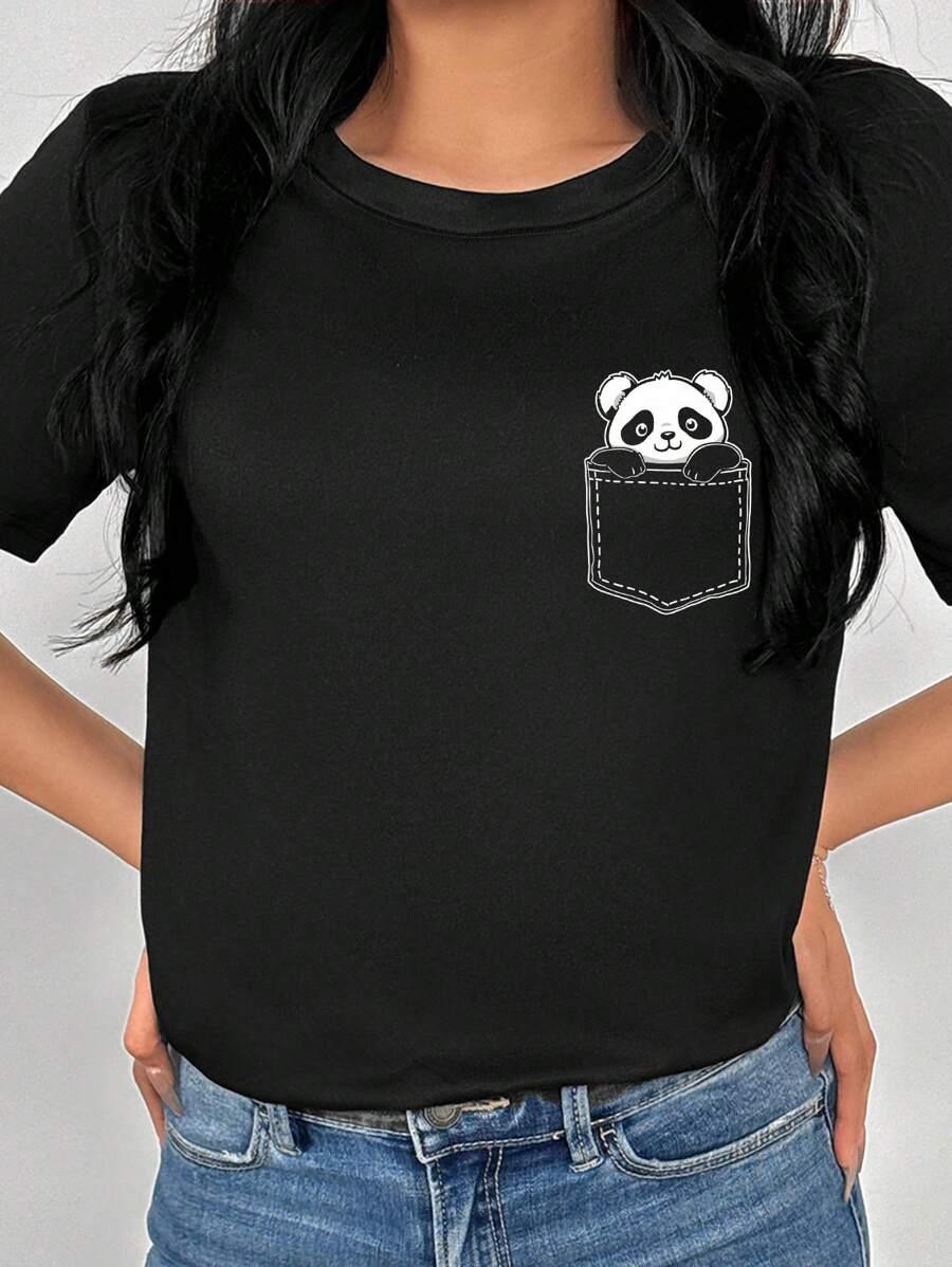 SHEIN CZARNY T-SHIRT NADRUK PK01__S