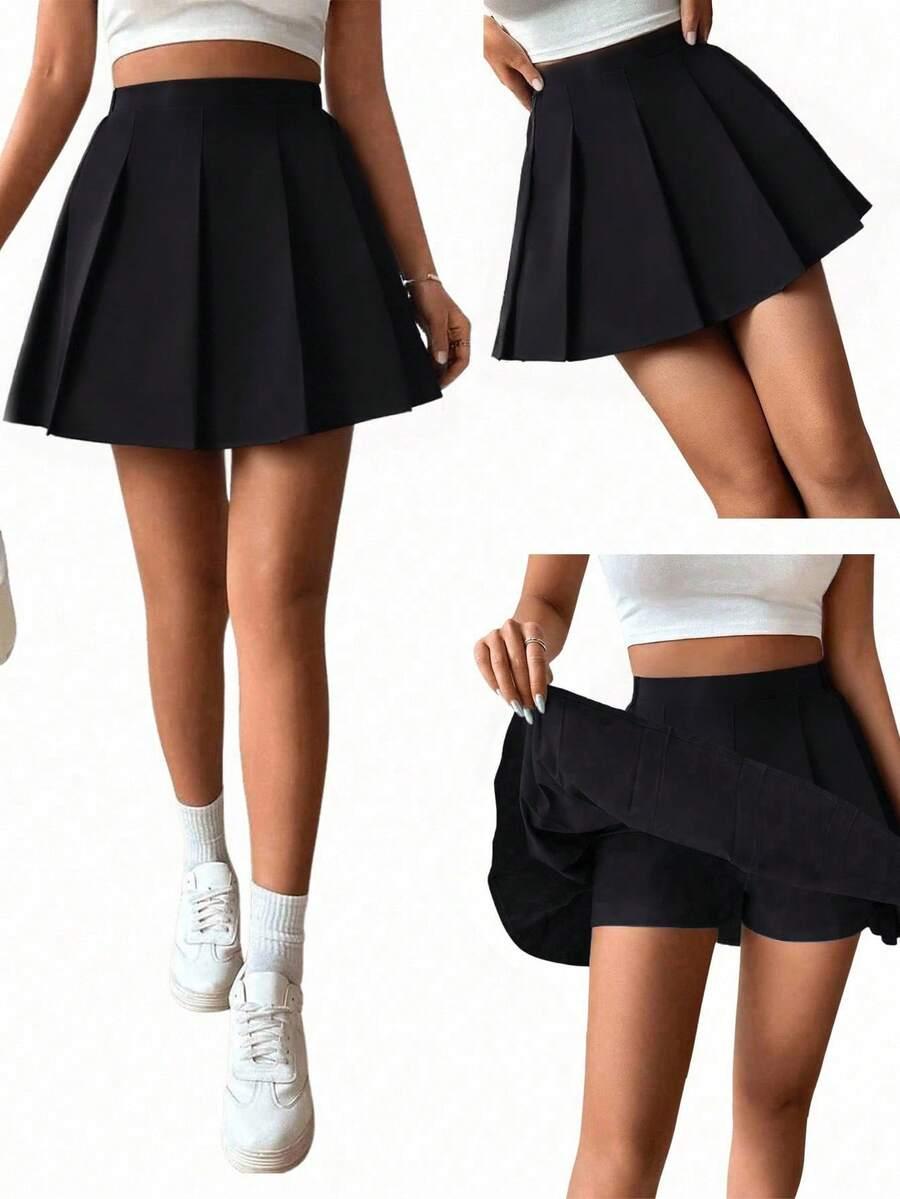 SHEIN CZARNE PLISOWANE SPÓDNICO-SPODENKI S06__146/152