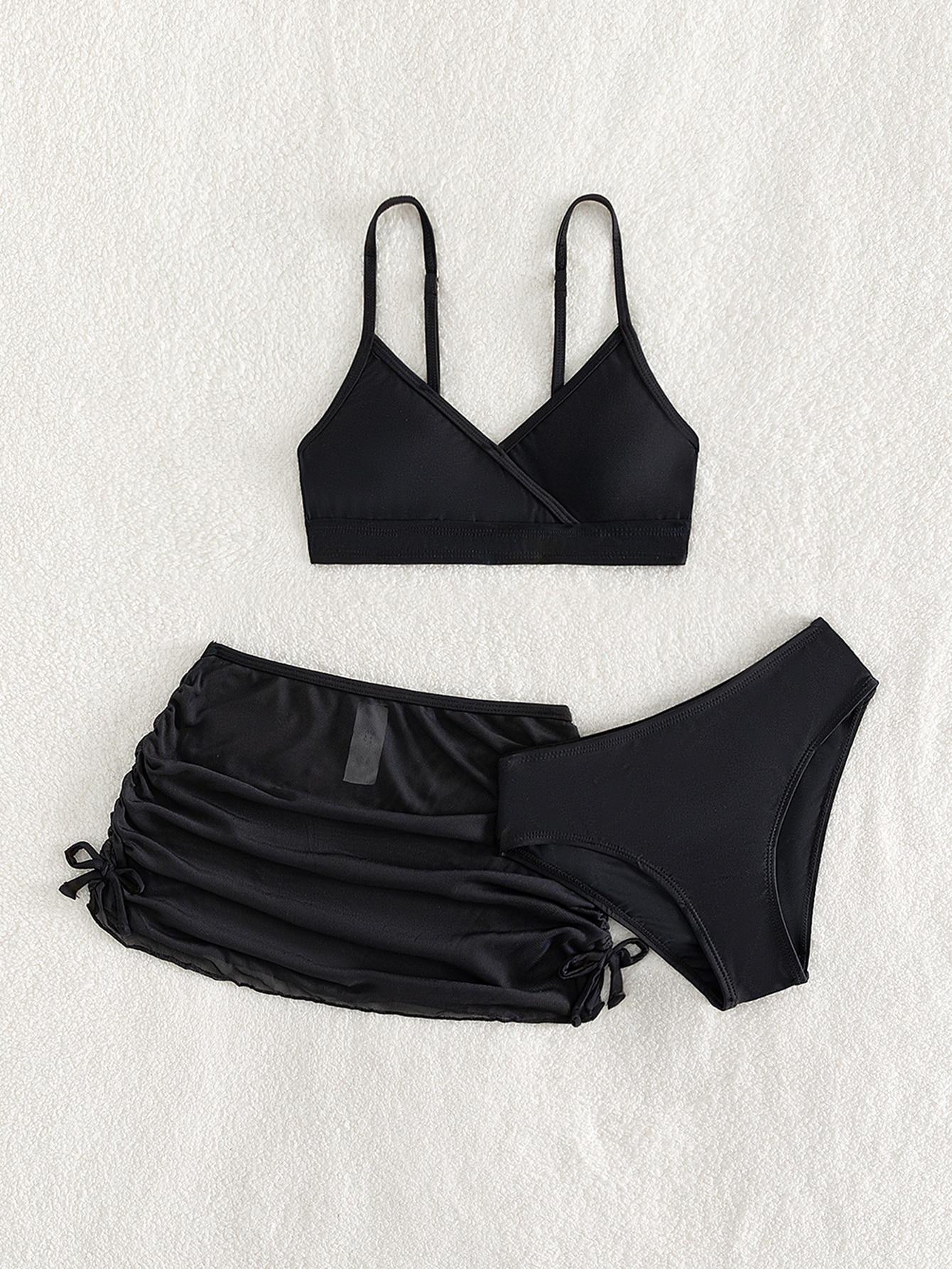 SHEIN CZARNY TRZYCZĘŚCIOWY STRÓJ KĄPIELOWY S09__140/152