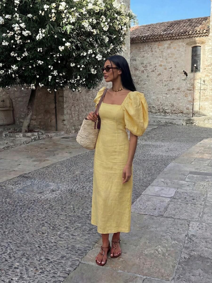 SHEIN ŻÓŁTA SUKIENKA KRÓTKI RĘKAW S06__XL