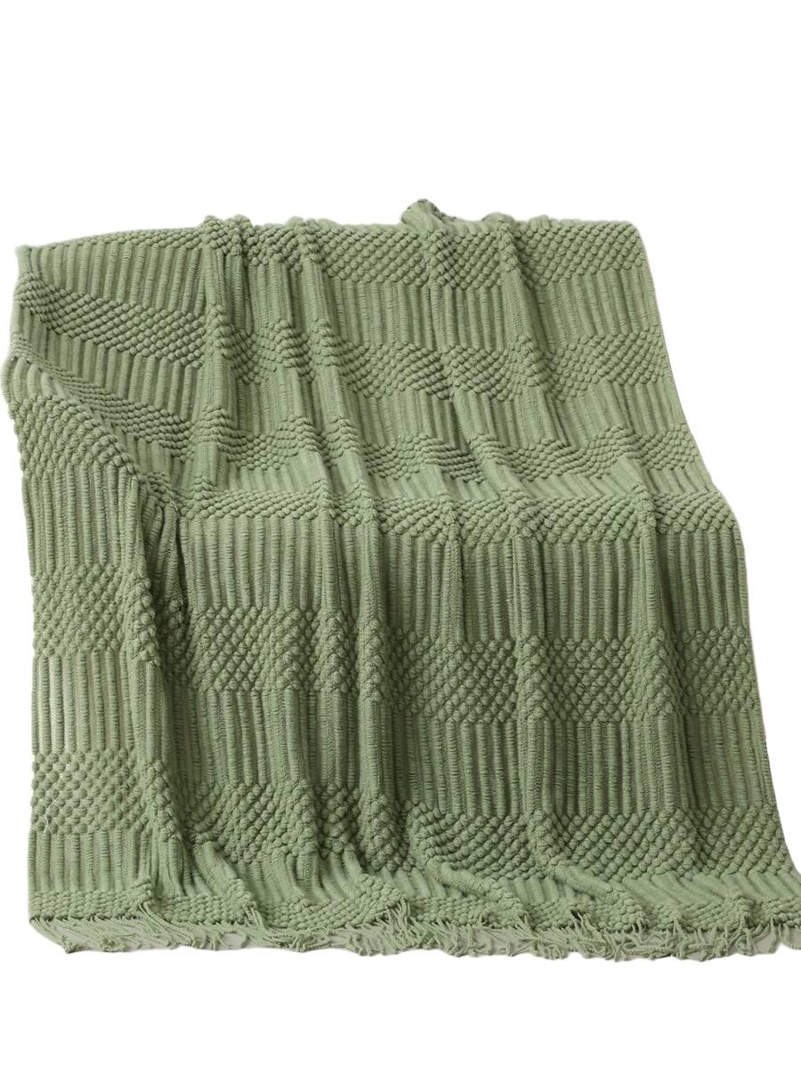 SHEIN ZIELONY KOC FRĘDZLE S07__130X160CM