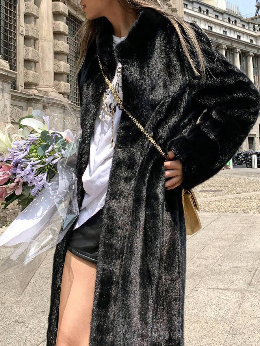 SHEIN CZARNE SZTUCZNE FUTRO W01__S