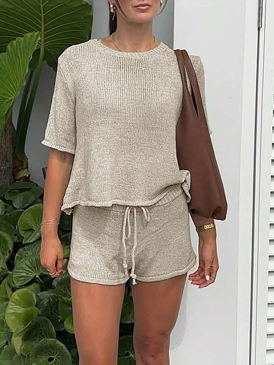 SHEIN BEŻOWA BLUZKA SPODENKI KOMPLET S06__L