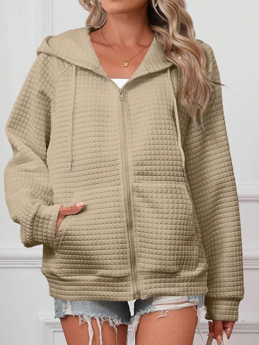 SHEIN BEŻOWA PIKOWANA BLUZA Z KAPTUREM S06__52