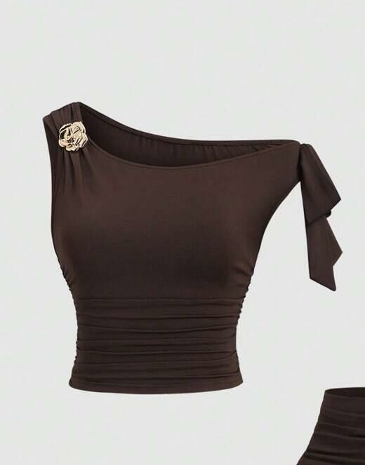 SHEIN BRĄZOWY ASYMETRYCZNY TOP S06__XS