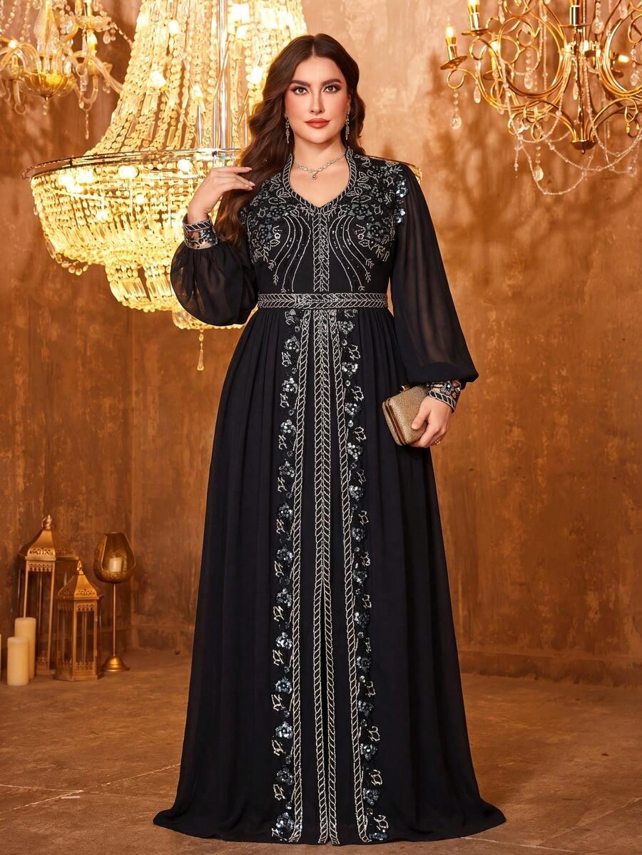 SHEIN CZARNA MAXI SUKIENKA ZDOBIENIE S06__50